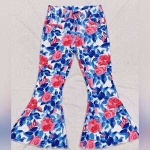 NWT Girls Blue and Pink Floral Bell Flare Denim jeans